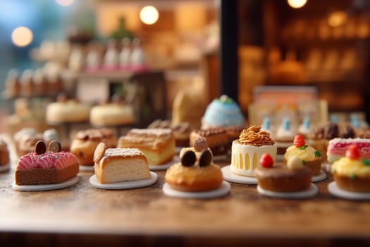 A Taste of Sweetness. A Pop Mart Blindbox Cake Shop with a Clean Background. AI Generative photo