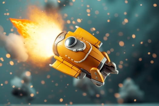 Toy rocket takes off business and finances success concept. AI Generative photo