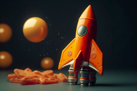 Toy rocket takes off business and finances success concept. AI Generative photo