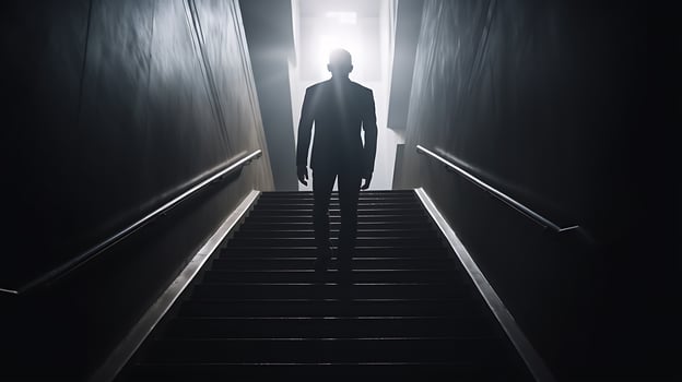 Ambitious Businessman Climbing Stairs to Success Career Path and Future Planning Concept photo