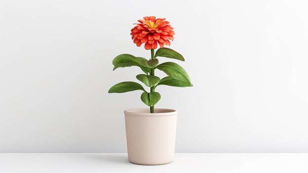 Photo of Zinnia flower in minimalist pot isolated on white background