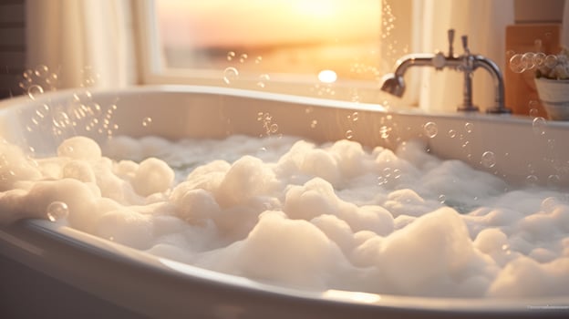 bubble bath soft evening light from the window romantic mood generative ai photo