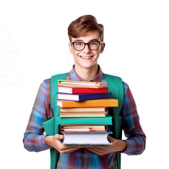 Happy student boy with books isolated photo