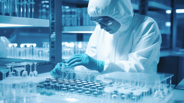Scientists are experimenting Genetic research and Biotech science Human Biology and pharmaceutical technology on laboratory background. Medical science and biotechnology. ai generative photo