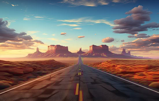 Road to the horizon. Landscape with endless highway. Generated AI. photo