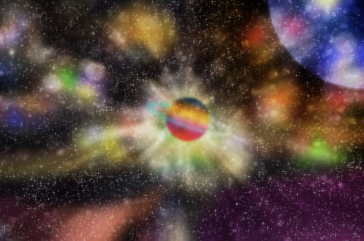 Abstract Galaxy Blurry Bokeh Background for Texture With Copy Space. photo