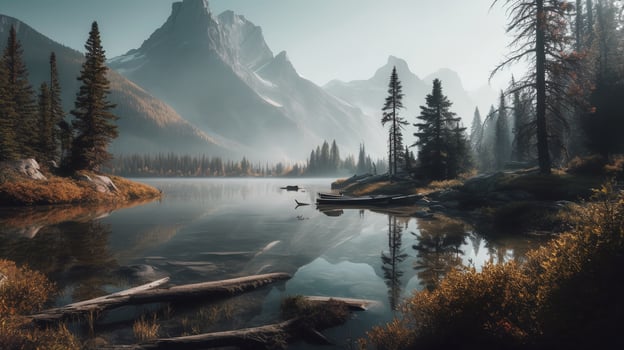 Panorama of a lake in Banff National Park, Alberta, Canada. ai generative photo