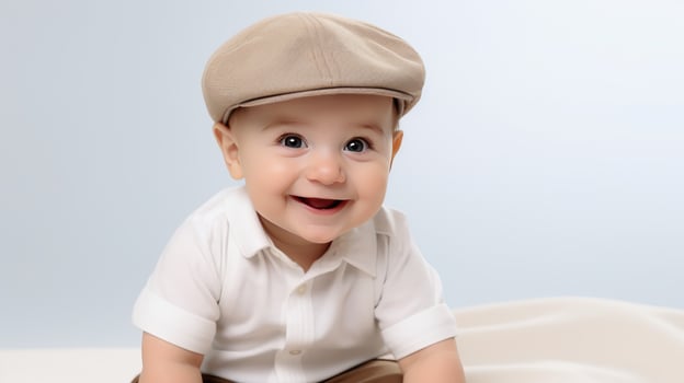Cute baby in a cap created with Generative Al technology. photo