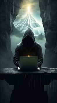 Hacker typing on laptop anonymous concept. Generative AI photo
