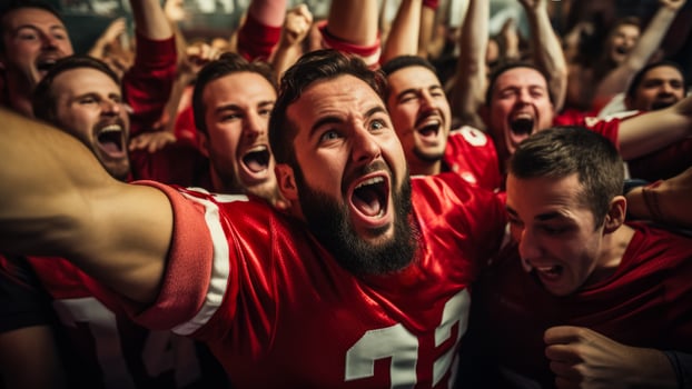 American football devotees exulting in a successful touchdown photo