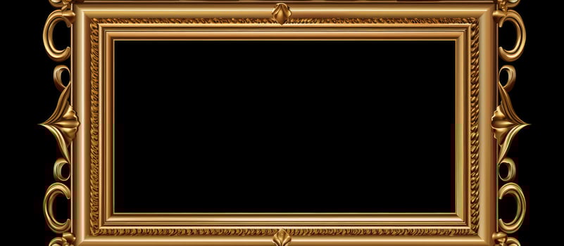 A golden frame with a kings crown carved into it, set against a white background, with empty photo