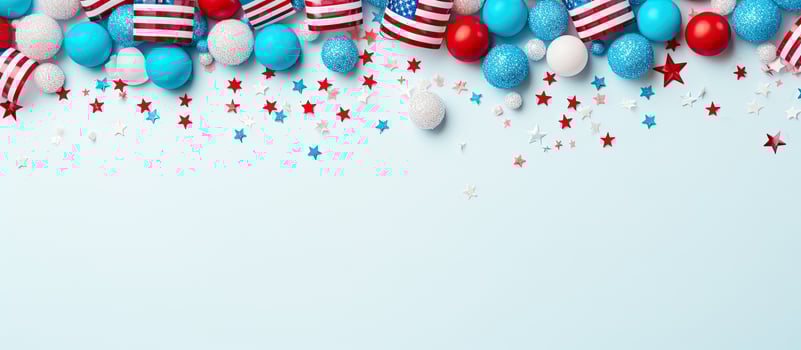 American Independence Day decorations on a pastel blue background. is taken from a top-down photo