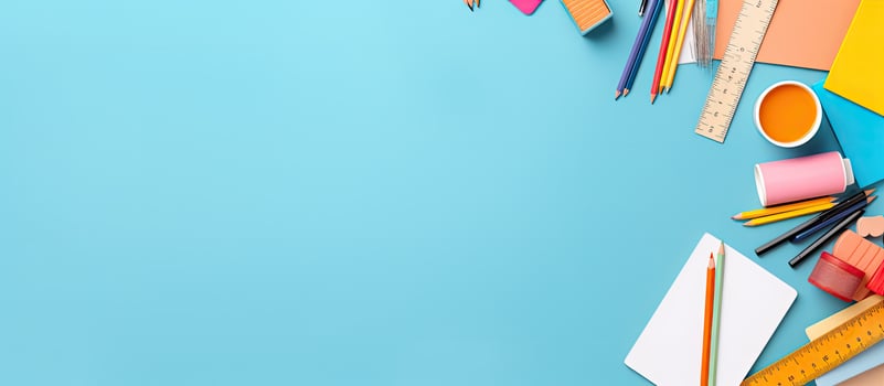An arrangement of office and school stationery in various colors, such as white, orange, and photo