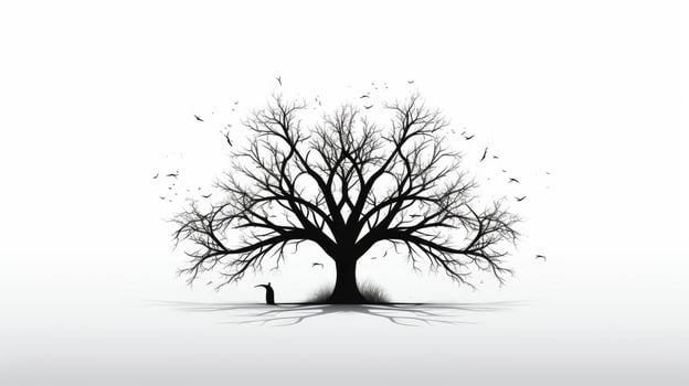 Solitary black tree on a white background photo