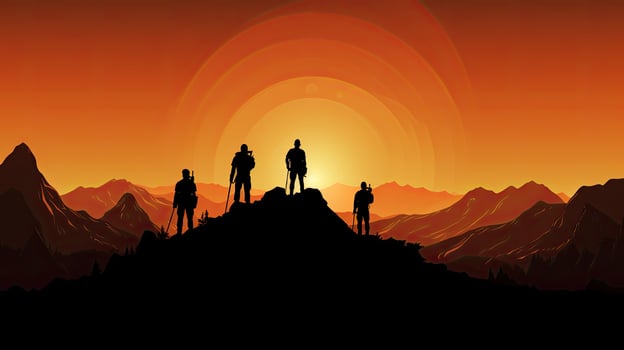 Team silhouette on mountain symbolizes leadership photo