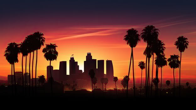 Sunset silhouette of Los Angeles downtown the renowned city of California photo
