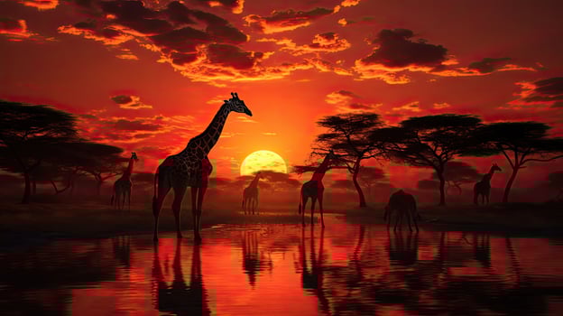 Giraffes in Africa during sunset photo