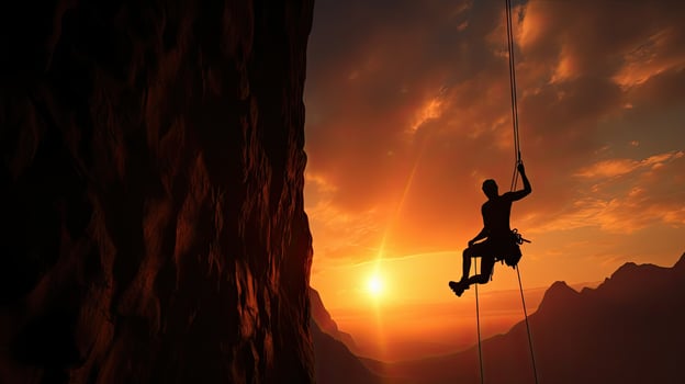 Climber s silhouette against sunset design element photo