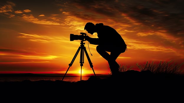 Silhouette of photographer at sunset captured in a photo