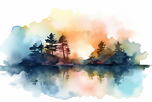 landscape watercolor background. Generative AI photo