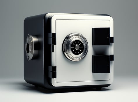 Small modern safe on shelf. Created with Generative AI technology. photo