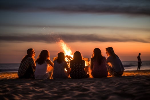 A beach bonfire with friends photo