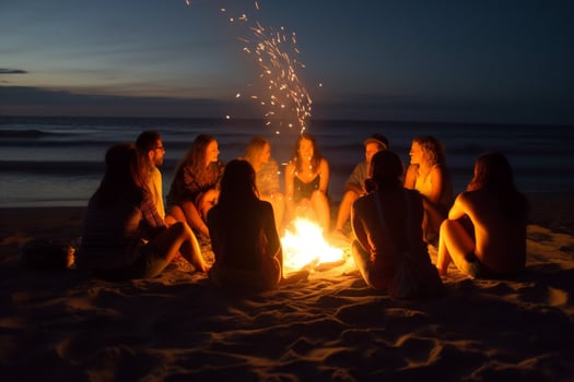 A beach bonfire with friends photo