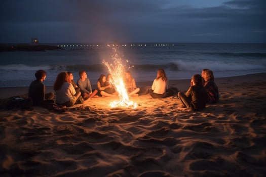 A beach bonfire with friends photo