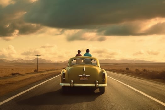 A father and child going on a road trip photo