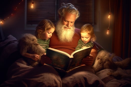 A father reading a bedtime story to his children photo