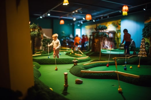 A group of children enjoying a game of mini-golf photo