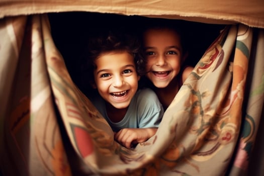 Children laughing while playing hide and seek photo