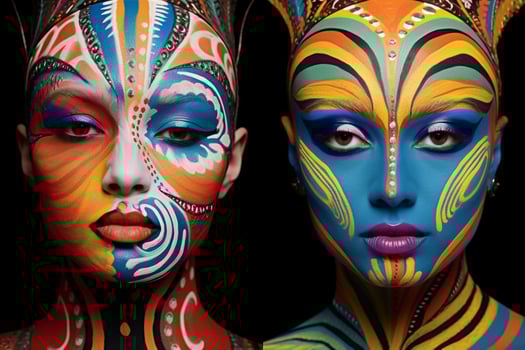 Faces painted with colorful designs photo