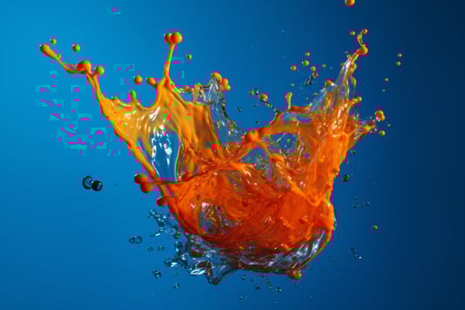 a blue and orange water splash with a blue backgrou photo