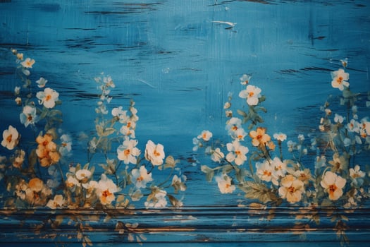 a blue wooden board with flowers on it photo