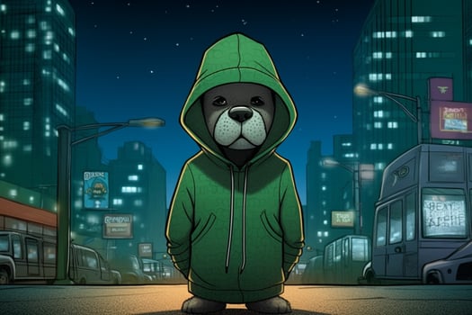 a cartoon dog with a green hoodie and a green hoo photo