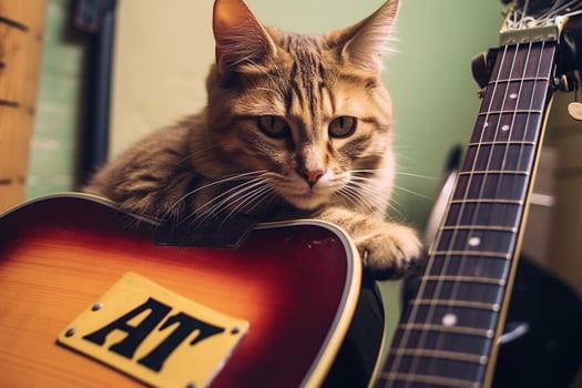 a cat with a guitar on it that says the word jazz photo
