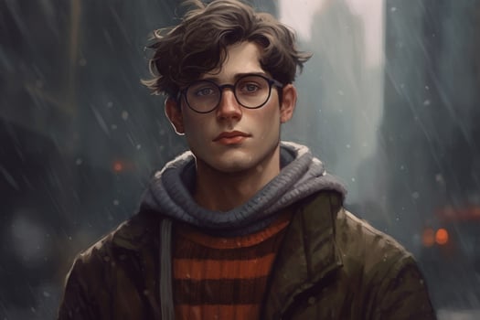 a man with glasses and a sweater photo