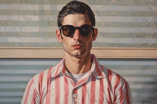 a painting of a man wearing sunglasses and a stri photo