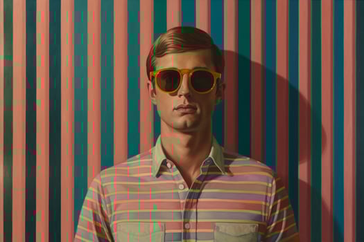 a painting of a man wearing sunglasses and a stri photo