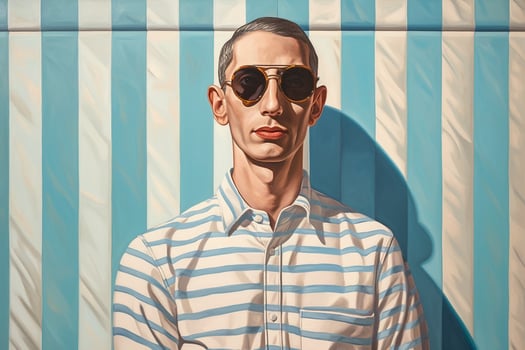 a painting of a man wearing sunglasses and a stri photo