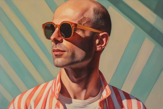a painting of a man wearing sunglasses and a stri photo