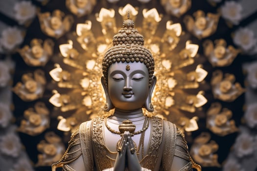 a statue of buddha with a golden halo photo