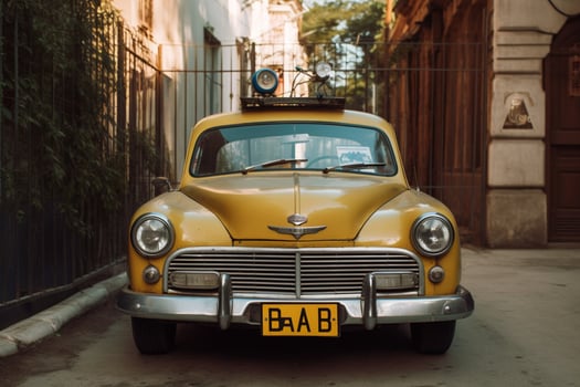 a vintage car with a yellow license plate that says photo