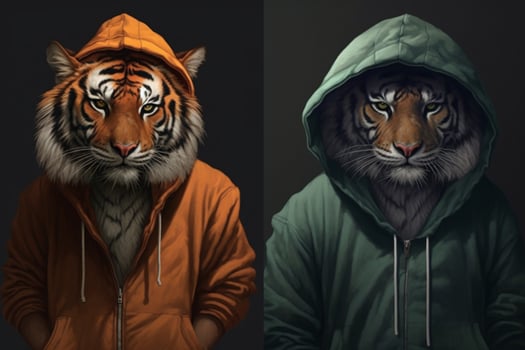 a tiger with a hoodie and a hoodie photo