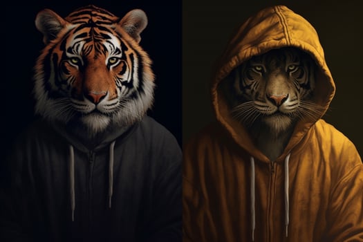 a tiger with a hoodie and a hoodie photo