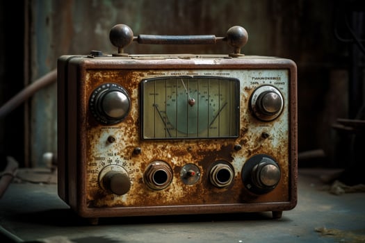 an old fashioned radio with a rusty knob photo