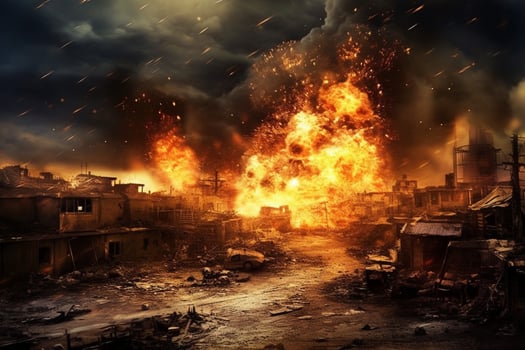 city burn explosion town photo