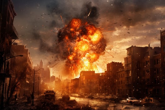 city burn explosion town photo