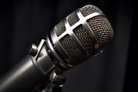 close up of microphone equipment on gray backgrou photo